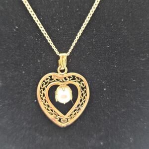 Vintage 1/20 12K Gold-filled Heart Pendant and Necklace with Pearl Drop Accent